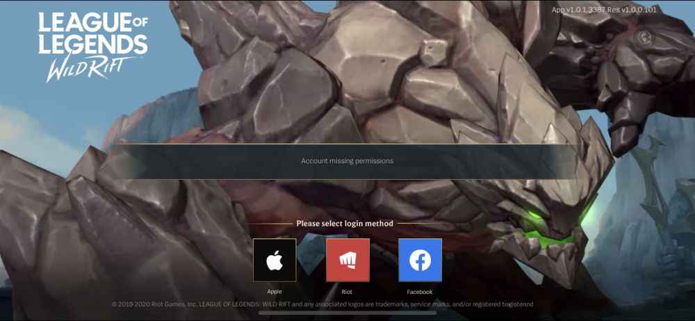 英雄联盟手游出现account missing permission报错